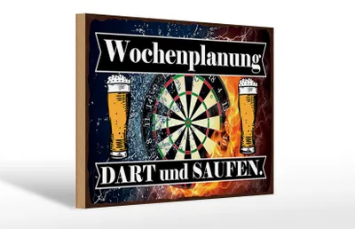 Produktbild von Holzschild  Wochenplanung Dart und Saufen, 30x20 cm, Holzschilder Spruch Sport Hobby