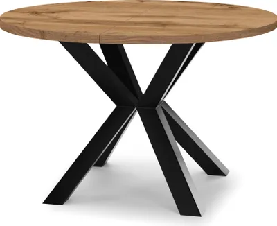 Produktbild von Runder Ausziehbarer Tisch für Esszimmer RAL mit Holzbeinen, Loft-Stil, Industriel, Durchmesser: 90 / 190 cm, Farbe: Eiche Wotan / Schwarz