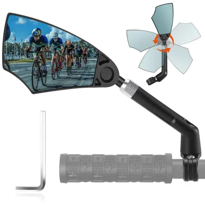 Image de Miroir de vélo pliable pour guidon de 20 à 23 mm, rétractable et orientable à 360°, avec protection contre l'éblouissement, pour le côté gauche