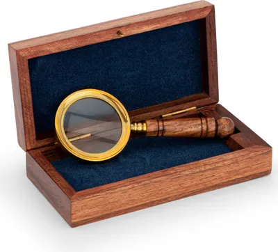 Produktbild von Maritim 11 cm Lupe in der Holzbox aus Messing mit Holzgriff Vergrößerungsglas