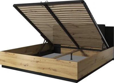Produktbild von Furniture24 Bett Sigma 50 Bettgestelle mit Lattenrost 140x200 cm Ehebett Bettrahmen Artisan Eiche/Schwarz Supermatt