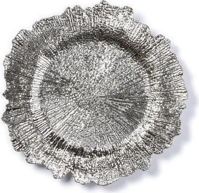 Produktbild von Dekoteller 33cm Kunststoff mit Rillen - Silber metallic