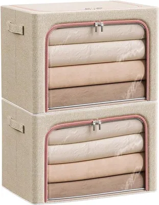 Imagen del producto de Dos bolsas de tela plegables con estructura de acero, ventana transparente y asa para transportar, ideales para ropa, con una capacidad de 66 litros