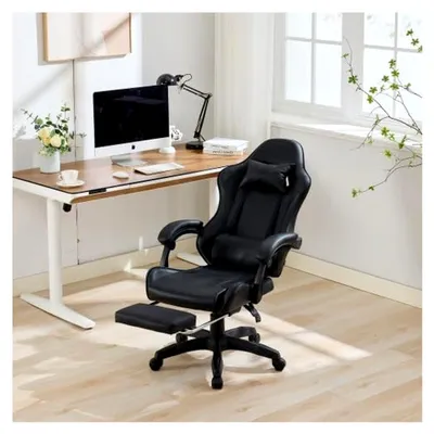 Produktbild von Gaming-Stuhl – Ergonomischer Bürostuhl mit verstellbarer Kopf- und Lendenstütze sowie Fußablage, höhenverstellbar und 360° drehbar, belastbar bis 150 kg