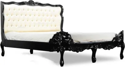 Produktbild von Barock Bett Barocco Splendid Schwarz Hochglanz / Creme Satinstoff 180 x 200 cm aus der Luxus Kollektion von Casa Padrino