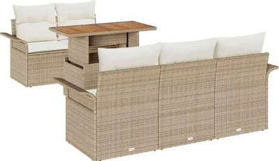 Image de vidaXL Ensemble de canapé de jardin avec coussins 6 pcs Beige et Crème Poly-Rotin