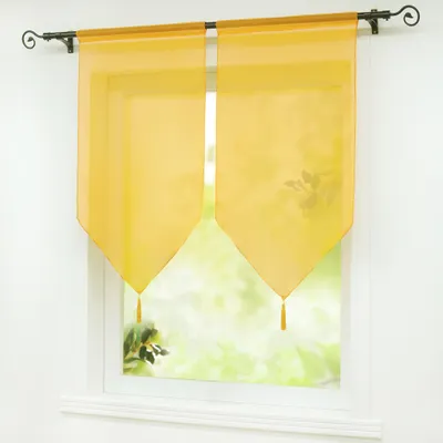Produktbild von Scheibengardinen Panneaux Gardinen 2er Set Kurzgardine mit Quasten Modern Tunnelzug Gelb BxH 45x90 cm