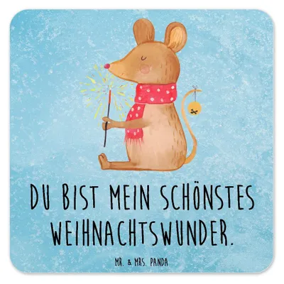 Produktbild von Mr. & Mrs. Panda Untersetzer für Gläser Maus Weihnachten 15er Set - Eisblau - Geschenk, Glas-Untersetzer, Frohe, Coaster, Weihnachtsgruß, Weihnachtsmotiv, Mäuschen
