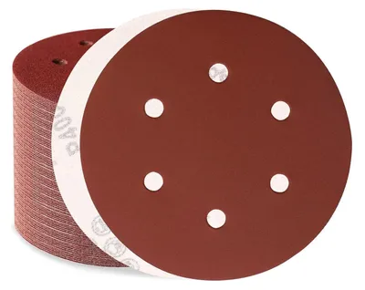 Obrázok produktu pre Brúsny papier Klett, 150 mm, zrniteľnosť 400, 100 kusov, 6 otvorov, určený pre excentrické brúsky, vhodný na drevo, kov a lak
