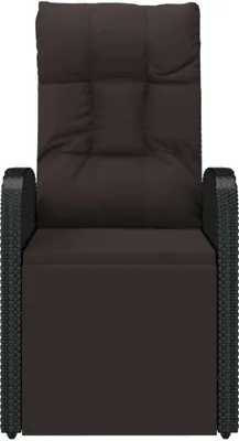 A brown recliner chair with black rattan arms against a white background.