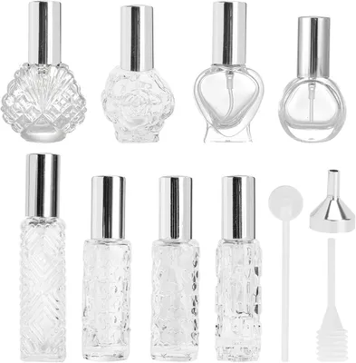 Imagen del producto de Botellas de perfume de vidrio transparente, 8 unidades, de 8 a 15 ml, recargables, ideales para llevar