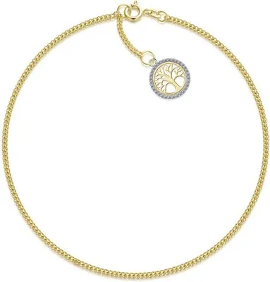 Produktbild von SILBERKETTEN STORE Fußkette Panzer 1,7mm mit Anhänger Lebensbaum - echt 585 Gold - 30cm