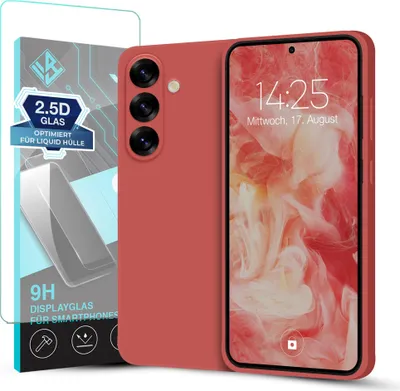 Produktbild von Hülle für Samsung Galaxy S25 FE mit 9H Displayglas Displayschutz Case Cover Bumper Smartphone Softgrip Schutzhülle Farbe: Rot