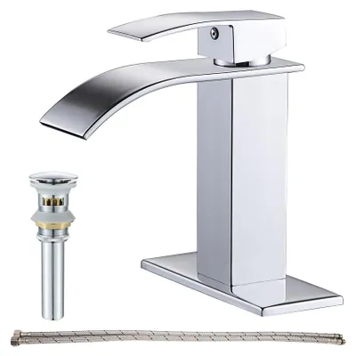 Immagine prodotto di GENBONS, scarico a cascata per lavabo, rubinetto per bagno, miscelatore monocomando per lavabo da bagno