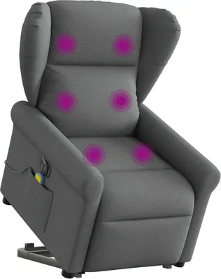 Obrázok produktu pre Zdvíhacie a sklápacie elektrické masážne kreslo tmavosivé látka