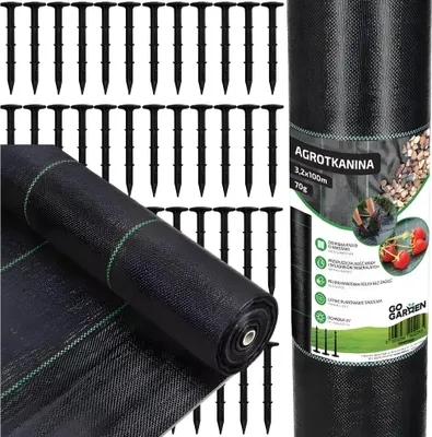 Obrázek produktu pro Černá agrotextilie na plevel, mulčování, 3,2 x 100 m, 70 g kolíků
