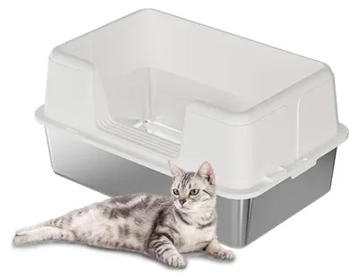 Produktbild von GarveeMore Katzentoilette aus Edelstahl, XXL, Katzentoilette, halbgeschlossen, a
