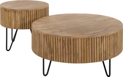 Image de Wave Tables basses rondes en manguier Set/2 - Finition sable
