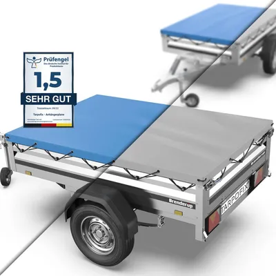 Obrázok produktu pre Tarpofix® Plachta 212 x 123 cm vrátane fixačného lana | PVC plachta vyrobená z kvalitného plachtovacieho materiálu | Zosilnený prívesný vozík Brenderup pre osobné automobily, nosnosť 750 kg | Modrá ochranná plachta