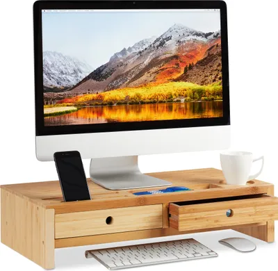 Produktbild von relaxdays Monitorständer Bambus mit 2 Schubladen