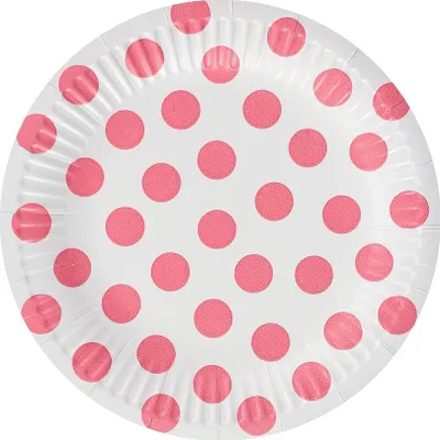Image de Assiette en carton, pois, rose, 18 cm, 6 pcs.