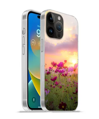 Produktbild von MuchoWow® Handyhülle Schutzhülle Hülle für Apple iPhone 14 Pro - Softcase Sonnenuntergang - Blumen - Rosa - Natur - Grün Silikon Softcase Handy Hülle - Umschlag