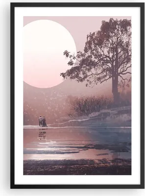 Produktbild von Gerahmtes Poster - Schwarzer Rahmen - Mond Paar Baum - 50x70 cm - Wand Bild - Wanddeko - Wandbilder - Kunstposter - Wandposter - Bilderrahmen - Bilder - Kunstdruck - Wandbild - P2BPA50x70-4236