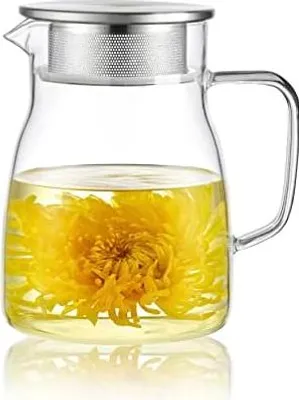 Produktbild von CNGLASS Glas-Teekanne 800ml/27oz mit Sieb,Klarglas-Teekessel mit abnehmbarem Edelstahlsieb,Herdsichere Glas-Teekanne für blühenden und losen Blatttee