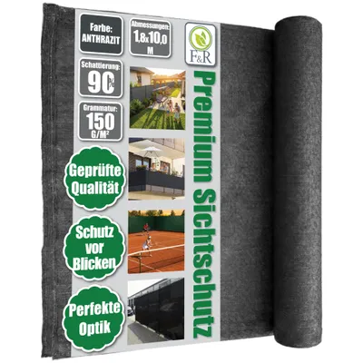 Produktbild von Zaunblende 1,8x10m Sichtschutz 150g/m² Schattiernetz Windschutz Staubschutz Sonnenschutz Gewebe Netz Tennis Netz anthrazit