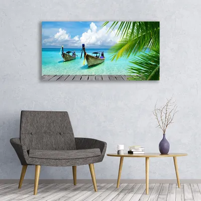 Produktbild von Glasbilder 120x60 Wandbild Druck auf Glas Boote Meer Landschaft