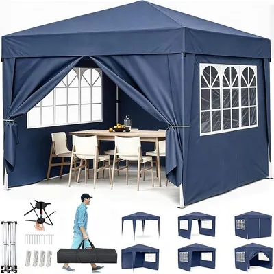Produktbild von Pop-Up Pavillon, 3x3m Faltpavillon Wasserdicht Stabil, Gartenzelt UV Schutz 50+, Partyzelt mit Tragetasche, Höhenverstellbar Faltbar Gartenzelt mit 4 Seitenwänden, für Garten, Party (3 * 3 Blau)