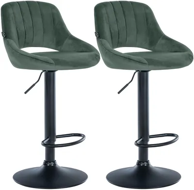 Produktbild von CLP 2er Set Barhocker Milet Samtbezug höhenverstellbar drehbar mit Rückenlehnen grün Material Gestell Metall matt schwarz