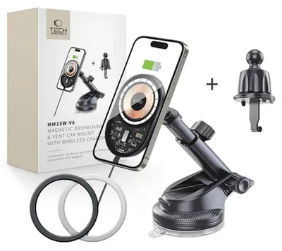 Zdjęcie produktu dla Tech-Protect Mm15W-V6 Magnetic Magsafe Dashboard & Vent Car Mount Wireless Charger 15W Black/Interior