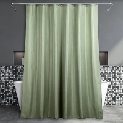 Productafbeelding van Unyqoos® Douchegordijn, saliegroen, 183 x 200 cm – Linnenstructuur, waterafstotend polyester met jacquardstrepen, 12 roestvrijstalen ophangoogjes, gecertificeerd