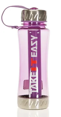 Produktbild von Take it Easy Trinkflasche Flasche Getränkeflasche 0,7 L mit Kühlstück und Trageschlaufe, aus Polycarbonat mit Edelstahl Schule Sport Outdoor LILA