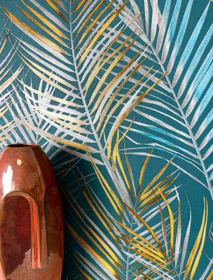 Produktbild von NEWROOM Tapete Petrol Vliestapete Dschungel - Mustertapete Modern Blau Gelb Palmen Blätter Blumentapete Tropisch Dschungeltapete