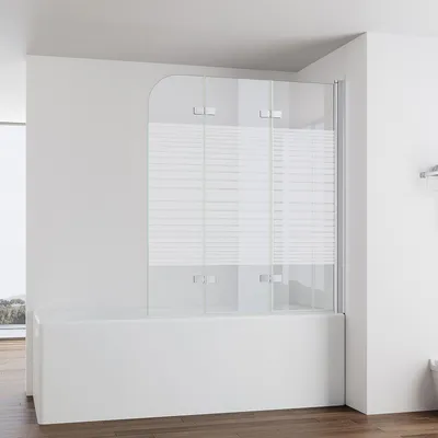 Produktbild von IMPTS Duschwand für Badewanne 120x140cm 3-teilig Faltwand Badewannenaufsatz Faltbar Duschabtrennung 6mm ESG GLAS Badwannenfaltwand Chrom, Gestreift