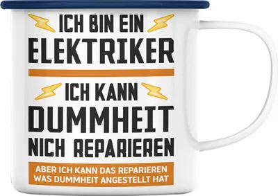 Produktbild von Trendation - Elektriker Geschenke für Männer Emaille Tasse Geschenk Elektriker Elektroniker Geschenkidee (Blau)