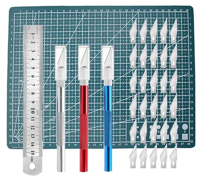 Obrázok produktu pre 2 skalpely s 20 náhradnými čepeľami, čepele na modelovanie, nožnice na papier