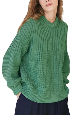 Produktbild von Damen-Pullover Oversize mit Puffärmeln Vintage-Stil Elegant Grün XL