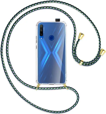 Produktbild von Handykette Backcover-Schutzhülle mit Band (Metall goldfarben) für Honor 9X / 9X Premium - grün/blau/weiß
