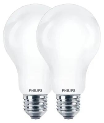 Productafbeelding van Philips Matte gloeilamp met een traditionele uitstraling, 75 W, A60, 2x E27, 8,5 W, 75 W, E27, 1055 lm, 15000 uur, Warm wit