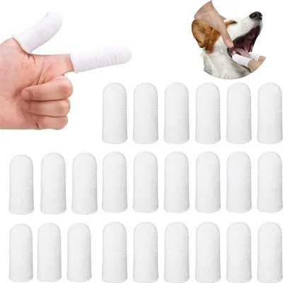 Produktbild von 24 Stück Hundezahnbürste Fingerling, Fingerzahnbürste Hund, Pet Finger Zahnbürste, Anti-Plaque zum Nagetier Haustier, Effiziente und Saubere Haustierzahnbürste aus Strickgewebe