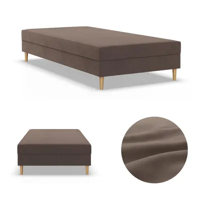 Produktbild von Einzelbett 120x200, Kontinentales Bett ohne Kopfteil, Bett mit Matratze, Jugendbett, Kinderbett, Veloursbett, Samtstoff, Braun, CASPE 120 x 200