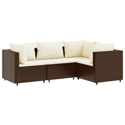 Produktbild von 4-tlg. Garten-Lounge-Set mit Kissen Braun Poly Rattan