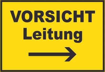 Produktbild von Vorsicht Leitung mit Richtungspfeil rechts Schild A1 Rückseite selbstklebend
