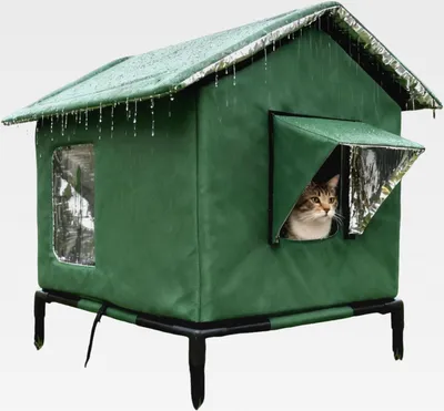 Produktbild von Unzerstörbar Beheizt Katzenhaus Outdoor In Winter, Erhöhte Wasserdicht Robuste Katzenhütte, Abnehmbar, Katzenhaus Tierheim Mit Erhöhtem Sockel & Vorhang, Für Streuner Haustiere