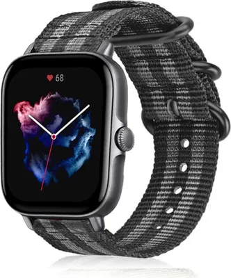 Produktbild von Strap-it Amazfit GTS 3 Nylon Schnallenarmband (Schwarz/Grau)