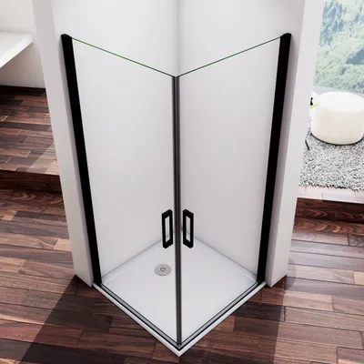 Produktbild von 90x90x200cm Schwarze Drehtür Eckeinstieg Duschkabine 8mm Nano Sicherheitsklarglas