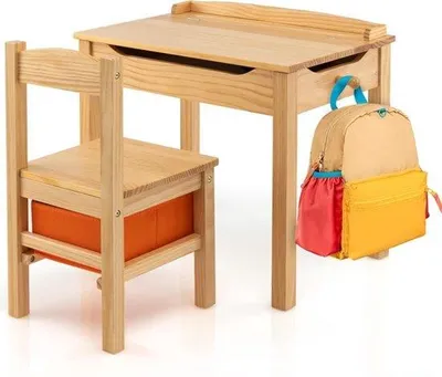Image de Ensemble de meubles pour enfants - Bois massif - Table avec chaise et espace de rangement